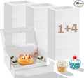 Bento Cake Box With Cupcakes, Clear Window 5 Holes Bento Combination,12 Sets: Cookie Boxes Fit 4 Regular Cupcake and Mini Cakes, Christmas Wedding Birthday Party (White/clear, 1+4/12pcs)