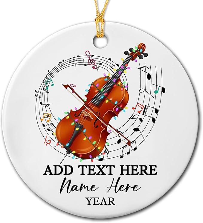 Personalized Text Year Name Cello Player Ceramic Ornament, Customized Keepsake Xmas Ornament Gift for Women Men Cellist Daughter Son Husband Wife, Unique Cello Musical Instrument Ceramic Ornaments