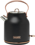 Haden Heritage 1.7 Liter Stainless Steel Electric Kettle, Hot Water Tea Kettle with 360-Degree Base and Auto Shutoff, Black & Copper