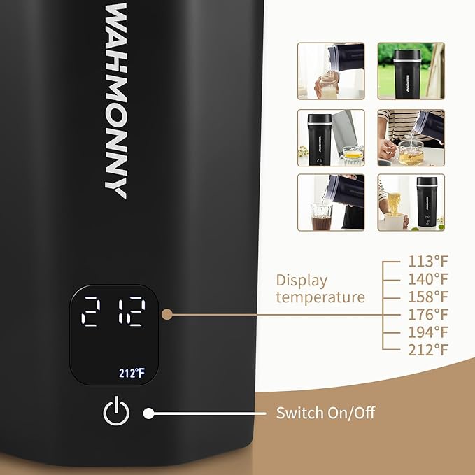 Travel Electric Kettle, Dual Voltage 110V-240V Portable Kettle 6-Temp Control,304 Stainless Steel Small Mini Tea Coffee Kettle,400W Fast Water Boiler, Black (550ML)