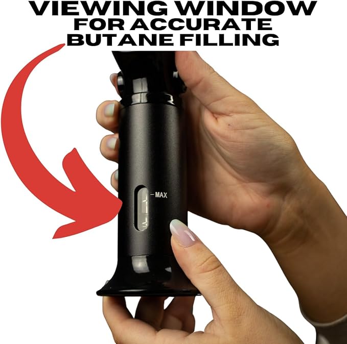 Blow Butane Cooking Torch, Lighter with Safety Lock and Adjustable Flame for BBQ, Baking, Brulee, DIY, Creme and Deserts | Viewing window for accurate fuel filling | Butane Gas not included
