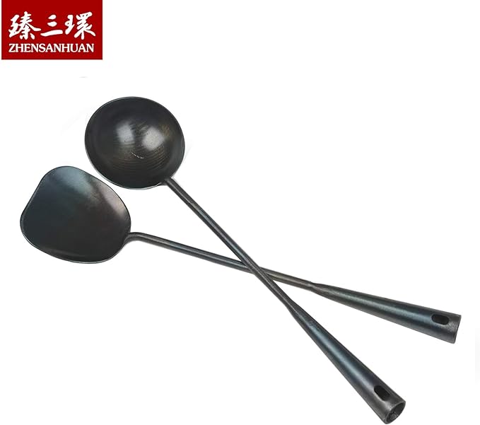 ZhenSanHuan Hand Hammered Carbon Steel Spatula Long Handle Chuan Wok Tool
