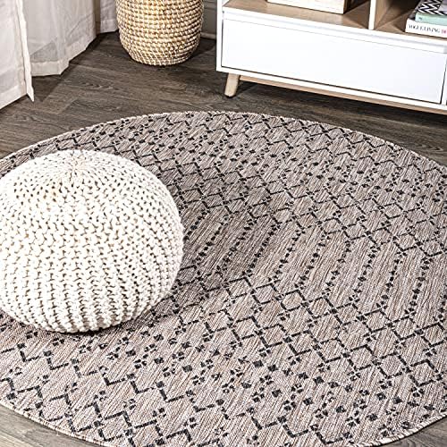 JONATHAN Y Moroccan Geometric Indoor Outdoor Round Area Rug 6 Ft Light Gray/Black, Ourika Textured Weave for Backyard, Patio, Porch, Easy-Cleaning, High Traffic Pet-Friendly, Non-Shedding SMB108E-6R by JONATHANY