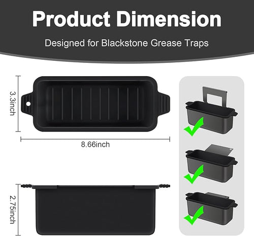 2 PCS Silicone Grease Cup Liners for Blackstone 36 28 22 17 Inch Griddle,Reusable Grease Catcher Cup Liner Grill Grease Tray,Durable Drip Pans Blackstone Griddle Accessories,Black