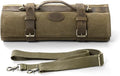 HEZHEN Chef Knife Roll Bag 16oz Oil Waxed Canvas, Heavy Duty Portable Backpack Knife Case Storage, 12 Slots & 2 Zipper Pockets, Detachable Adjustable Leather Shoulder Strap Belt（Not Included Knives）