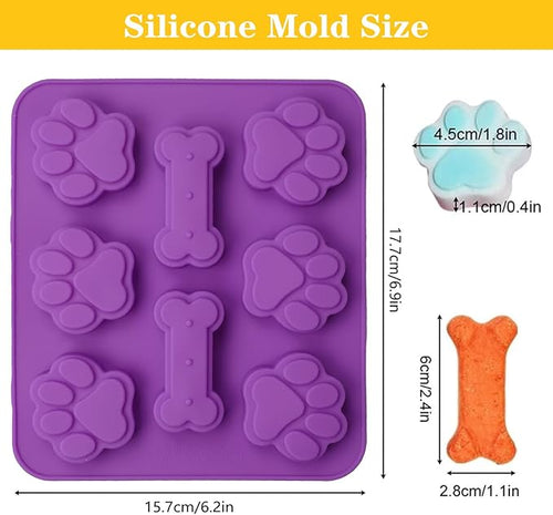 2 Pack Puppy Dog Paw and Bone Shaped 2 in 1 Silicone Molds, Reusable Non-Stick Ice Cube Trays & Candy Chocolate Molds for Homemade Dog Treats, Pudding & Baking Biscuit(Red Purple)