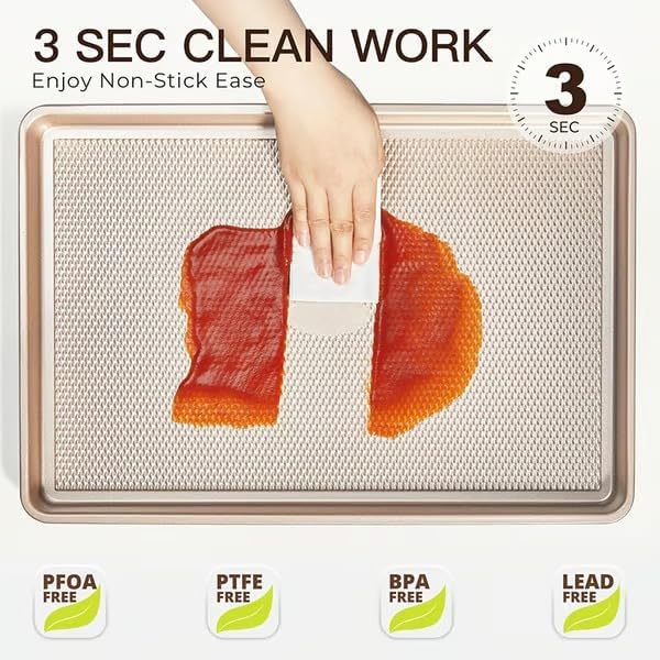 Nonstick Baking Sheet Pan Set of 3, Heavy Duty Cookie Sheets for Oven, 0.6mm Thick Quarter Size & Half Size & Jelly Roll Pan, Rustproof & Easy Clean with Textured Surface(Pink)
