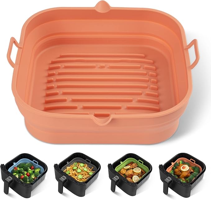 Silicone Air Fryer Liners - Square Reusable Basket - Easy to Clean Air Fryer Baking Tray, 8.5 Inch Large