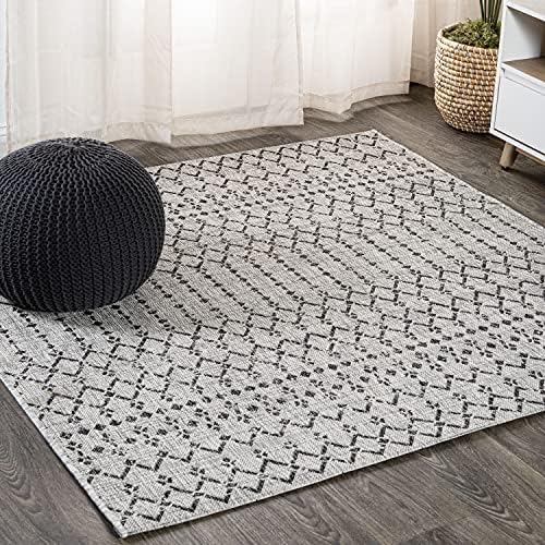 JONATHAN Y Moroccan Geometric Indoor Outdoor Square Area Rug 6X6 Light Gray/Black, Ourika Textured Weave for Backyard, Patio, Porch, Easy-Cleaning, High Traffic Pet-Friendly, Non-Shedding SMB108E-6SQ by JONATHANY