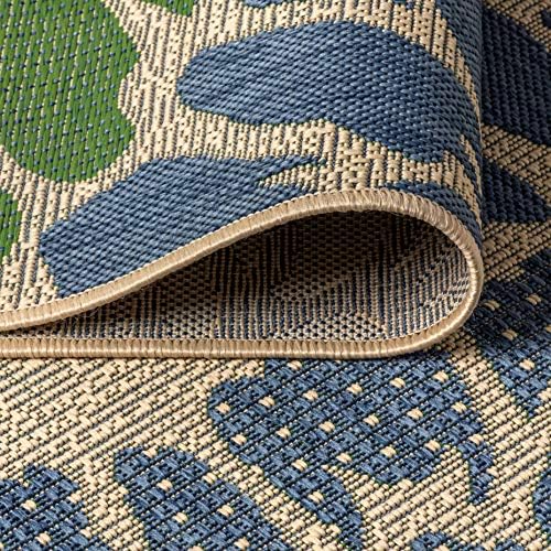 JONATHAN Y Floral Textured Weave Indoor Outdoor Square Area Rug 4X4 Navy/Green, Zinnia Modern for Backyard, Patio, Porch, Easy-Cleaning, High Traffic, Pet-Friendly, Non-Shedding (SMB110B-4SQ) - Image 5