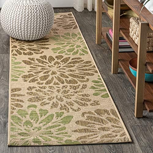 JONATHAN Y Floral Textured Weave Indoor Outdoor Runner Rug 2X10 Sage/Brown, Zinnia Modern for Backyard, Patio, Porch, Easy-Cleaning, High Traffic, Pet-Friendly, Non-Shedding (SMB110A-210) by JONATHANY