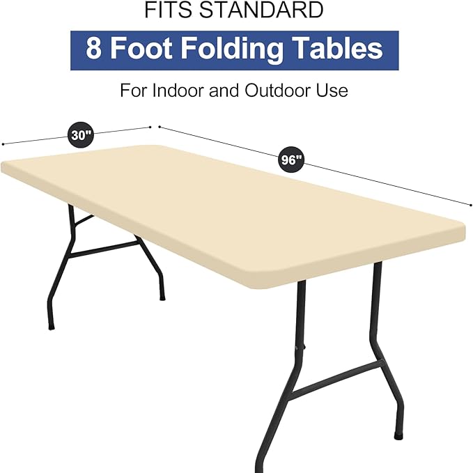 homing Rectangle Table Cloth Cover, Waterproof Polyester Elastic Fitted Tablecloth, Fits for 8 Foot Folding Tables, Washable Table Protector for Picnic, Camping, Outdoor (Champagne, 30" x 96")