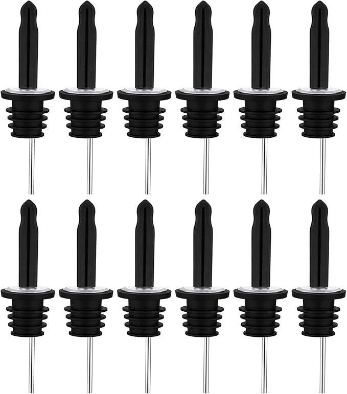 Pafusen 12 Pack Liquor Bottle Pourers, Liquor Pour Spout for Liquor Bottles, Stainless Steel Olive oil Dispenser Spout, Alcohol Pourer Spouts Dust Caps Long Covers, Sliver