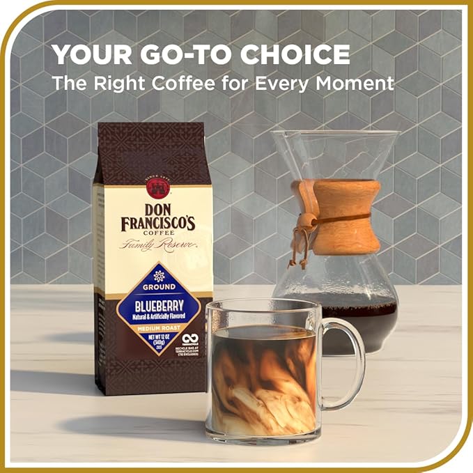 Don Francisco's Blueberry Ground Coffee, Medium Roast – Flavored 100% Arabica, 3-Pack (12 oz Bags), Premium Coffee for Drip, Pour Over & French Press
