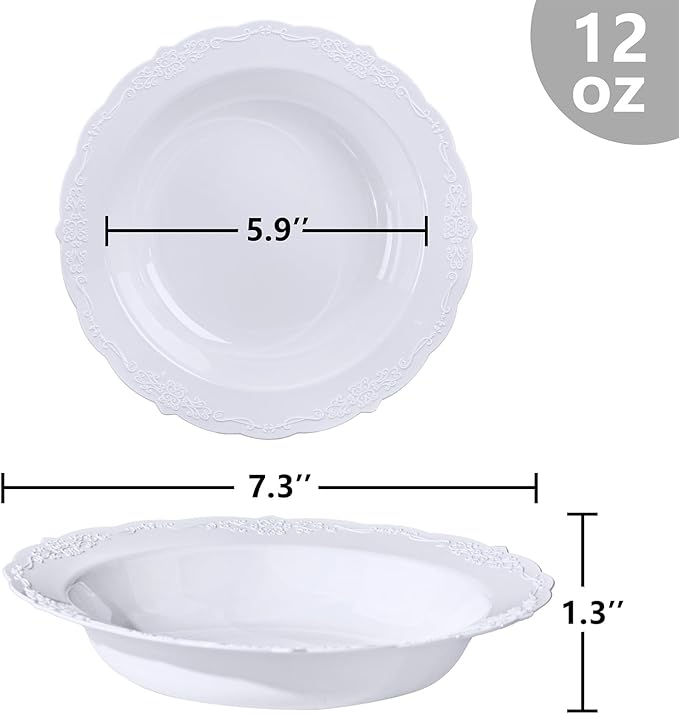 DaYammi 50 Pack Plastic Bowls, 12oz Disposable Soup Bowls, Heavy Duty Dinner Bowls for Weddings, Parties, Dinners, Catering and Everyday Use
