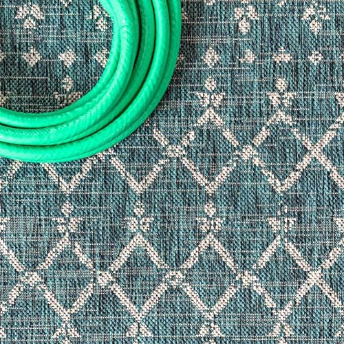 JONATHAN Y Moroccan Geometric Indoor Outdoor Round Area Rug 5 Ft Teal/Gray, Ourika Textured Weave for Backyard, Patio, Porch, Easy-Cleaning, High Traffic, Pet-Friendly, Non-Shedding (SMB108C-5R) - Image 4
