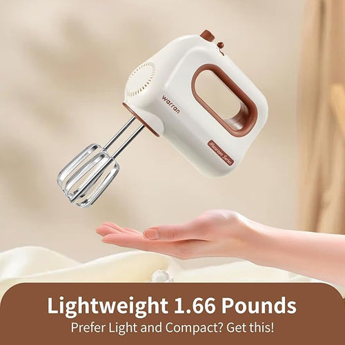 300W Compact Lightweight Electric Hand Mixer, with Powerful Quiet DC Motor for Baking, Cake, Brownies, Cookie Dough, Ideal for Home Kitchen (White)