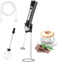 Handheld Electric Milk Frother with 2 Heads, Coffee Whisk Foam Mixer with USB Rechargeable 3 Speeds, Foam Maker Blender for Latte, Cappuccino, Hot Chocolate, Egg (Black with stand)