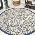 JONATHAN Y Vintage Filigree Indoor Outdoor Round Area Rug 5 Ft Navy/Beige, Madrid Textured Weave for Backyard, Patio, Porch, Easy-Cleaning, High Traffic, Pet-Friendly, Non-Shedding (SMB107G-5R) by JONATHANY