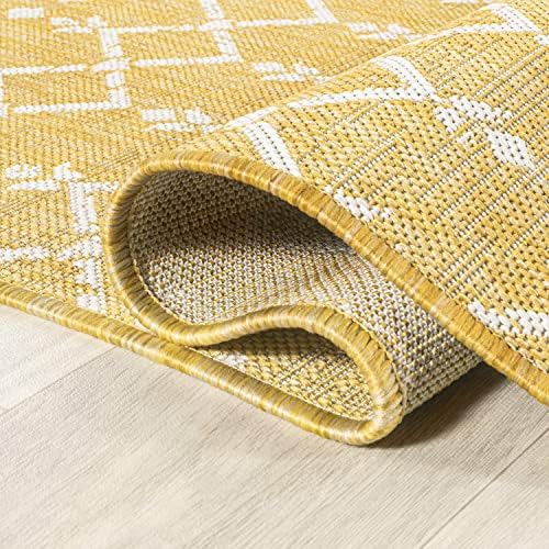 JONATHAN Y Moroccan Geometric Indoor Outdoor Area Rug 4X6 Yellow/Cream, Ourika Textured Weave for Backyard, Patio, Porch, Easy-Cleaning, High Traffic, Pet-Friendly, Non-Shedding (SMB108G-4) - Image 6