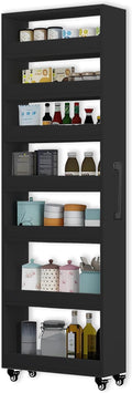 7-Tier Slim Storage Cart, Wooden Rolling Pantry Cabinet with Wheels, Narrow Shelf Organizer for Kitchen, Bakers Rack, Dining Room, Closet, Small Spaces Dark Walnut 47.2" H*7.8" W*23.6" D