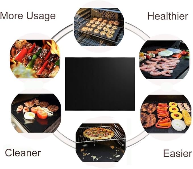 Renook Set of 12 Grill Mats for Outdoor Grill, BBQ Grilling Mat for Gas Grill, Non-Stick Cooking Sheets, Oven Liners, 15.75 X 13 Inch