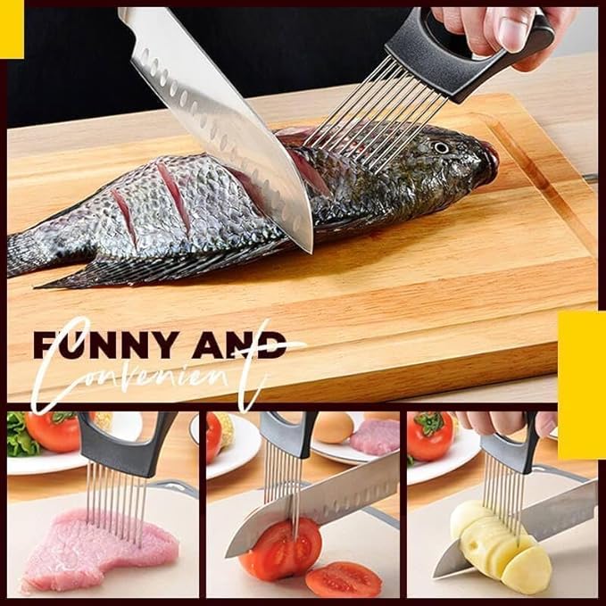 Ultra Onion Slice Holder - Stainless Steel Holder for Slicing Meat, Onion, Potato, Tomato - 3 Pack