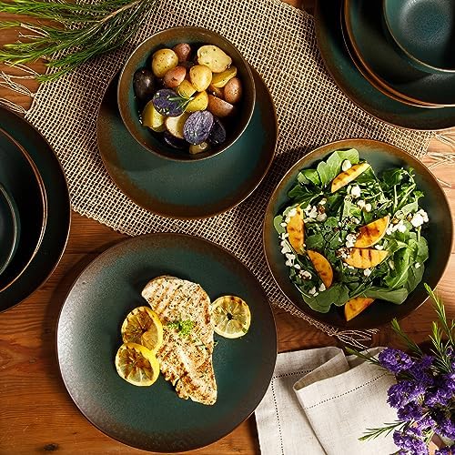 Bloomhouse - Two Time Oprah's Favorite Things Winner - Palermo Sun Double Bowl Stoneware Reactive Glaze Plates and Bowls Dinnerware Set - Agave Blue, Service for Four (16pcs) - Image 4