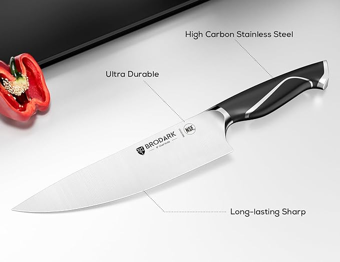 BRODARK Kitchen Knife Set with Block and Sharpener, 15 Pcs Sharp Knives Set for Kitchen, Christmas, Stainless Steel Full Tang Knife Block Set, Ergonomic Handle Professional Chef Kitchen Knives Sets