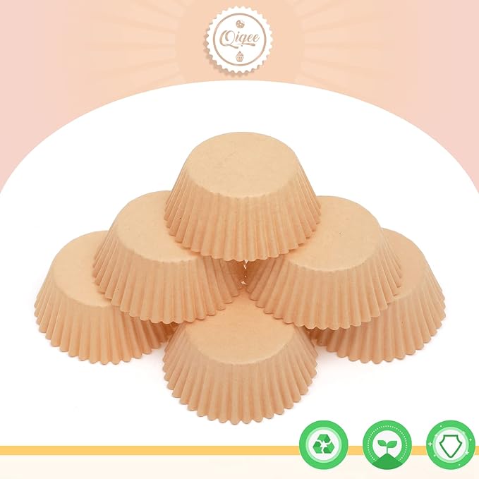 qiqee 300 Count Jumbo Cupcake Liners Natural Muffin Liners Food Grade Jumbo Size Baking Cups Paper No Smells（Large Size）