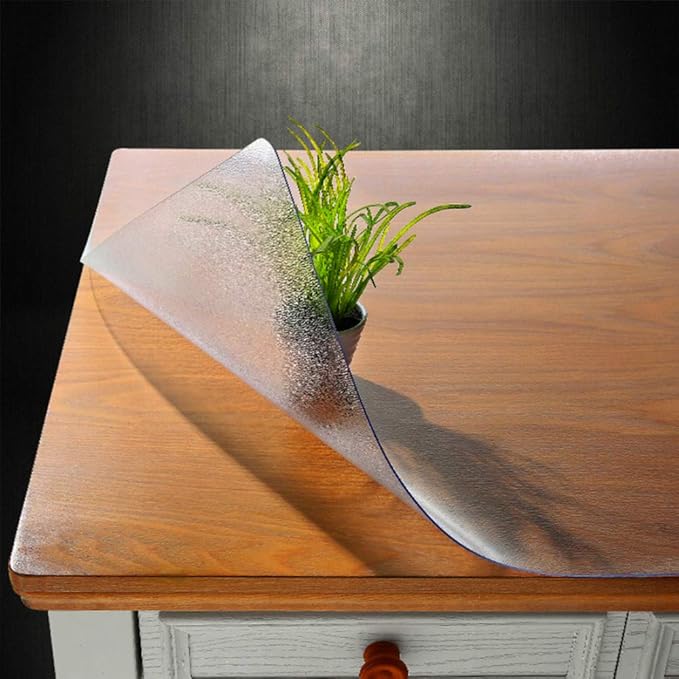 NECAUX Custom 38 x 60 Inch Frosted Table Cover Protector, 1.5mm Thick Plastic Waterproof Heavy Duty Desk Pad Mat Non-Slip Tablecloth Protector for 5ft Coffee Table, Sofa Table, Media Stand, Countertop