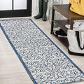 JONATHAN Y Vintage Filigree Indoor Outdoor Runner Rug 2X10 Blue/Cream, Madrid Textured Weave for Backyard, Patio, Porch, Easy-Cleaning, High Traffic, Pet-Friendly, Non-Shedding (SMB107F-210) by JONATHANY