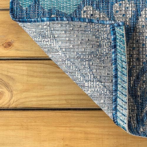 JONATHAN Y Floral Textured Weave Indoor Outdoor Square Area Rug 4X4 Navy/Aqua, Zinnia Modern for Backyard, Patio, Porch, Easy-Cleaning, High Traffic, Pet-Friendly, Non-Shedding (SMB110C-4SQ) - Image 6