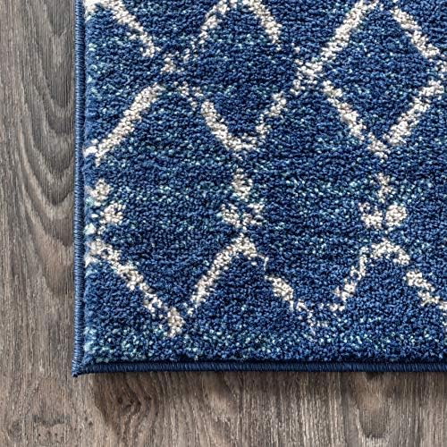 JONATHAN Y Boho Vintage Diamond Blue/White Round Area Rug 5 ft, Moroccan Hype for Living Room, Bedroom, Kitchen, Office, Easy-Cleaning, High Traffic, Pet-Friendly, Non-Shedding (MOH101A-5R) - Image 5