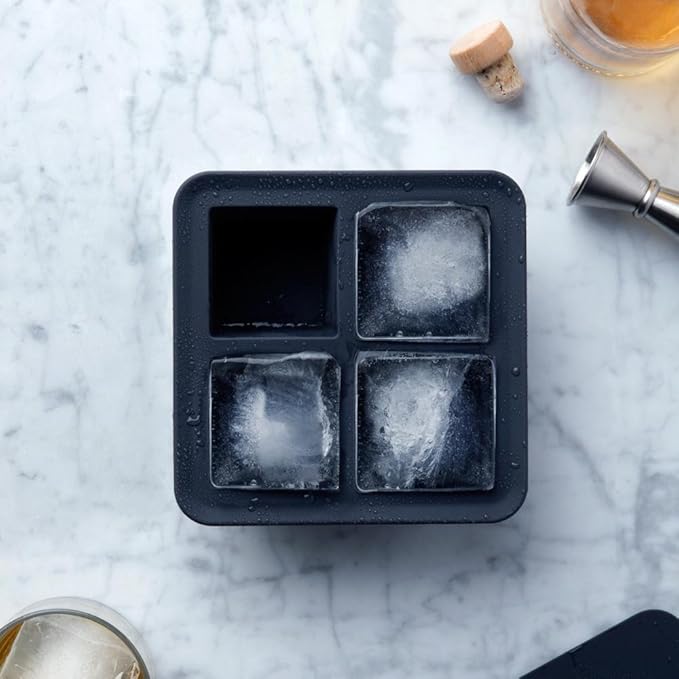 W&P Peak Silicone Extra Large Cube Ice Tray w/ Protective Lid | Charcoal | Easy to Remove Ice Cubes | Food Grade Premium Silicone | Dishwasher Safe, BPA Free