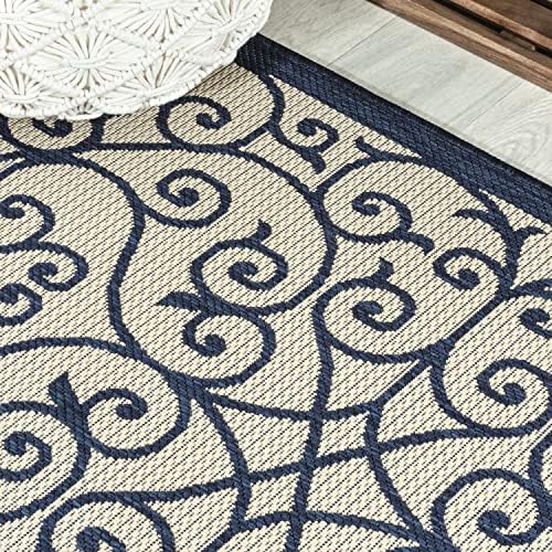 JONATHAN Y Vintage Filigree Indoor Outdoor Runner Rug 2X10 Navy/Beige, Madrid Textured Weave for Backyard, Patio, Porch, Easy-Cleaning, High Traffic, Pet-Friendly, Non-Shedding (SMB107G-210) - Image 3