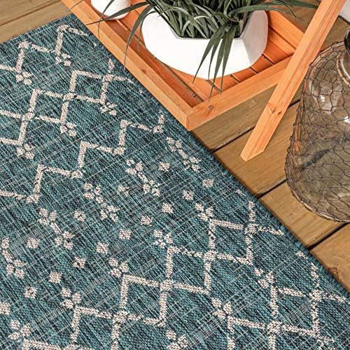 JONATHAN Y Moroccan Geometric Indoor Outdoor Square Area Rug 5X5 Teal/Gray, Ourika Textured Weave for Backyard, Patio, Porch, Easy-Cleaning, High Traffic, Pet-Friendly, Non-Shedding (SMB108C-5SQ) - Image 3