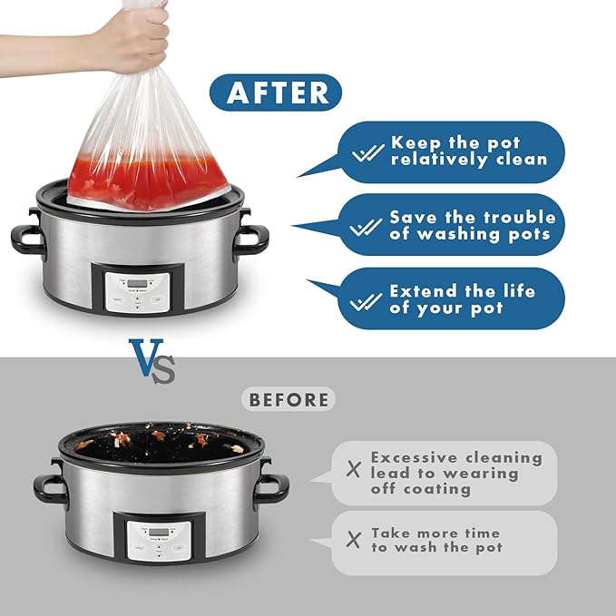 Slow Cooker Liners, 13“ x 21” 40 Cooking Bags, Large Disposable Pot Liners, Fits 3QT to 8QT Slow Cooker Cooking Plates, Multi-Purpose Liner Plastic Bags, BPA Free (2 Pack)