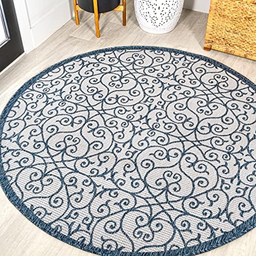 JONATHAN Y Vintage Filigree Indoor Outdoor Round Area Rug 5 Ft Blue/Cream, Madrid Textured Weave for Backyard, Patio, Porch, Easy-Cleaning, High Traffic, Pet-Friendly, Non-Shedding (SMB107F-5R) by JONATHANY