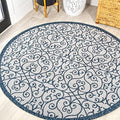 JONATHAN Y Vintage Filigree Indoor Outdoor Round Area Rug 5 Ft Blue/Cream, Madrid Textured Weave for Backyard, Patio, Porch, Easy-Cleaning, High Traffic, Pet-Friendly, Non-Shedding (SMB107F-5R) by JONATHANY
