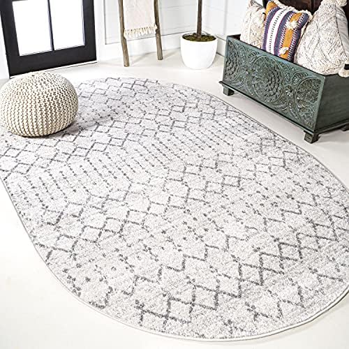 JONATHAN Y Boho Vintage Diamond Cream/Gray Oval Area Rug 6X9 ft, Moroccan Hype for Living Room, Bedroom, Kitchen, Office, Easy-Cleaning, High Traffic, Pet-Friendly, Non-Shedding (MOH101B-6OV) by JONATHANY