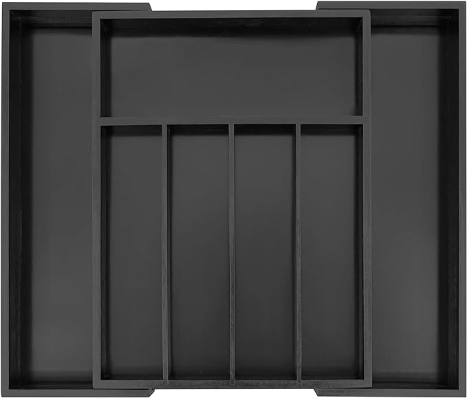 Utoplike Bamboo Silverware Drawer Organizer, Expandable Kitchen Utensils Drawer Organiser, Cutlery Tray Dividers, Flatware Caddy Drawer Insert, Office Supplies, Black 5-7 Slot