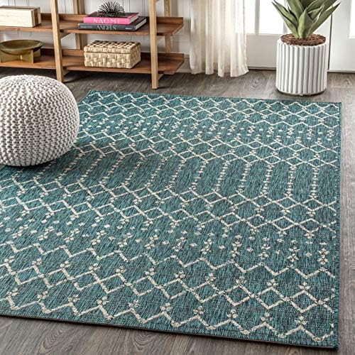 JONATHAN Y Moroccan Geometric Indoor Outdoor Area Rug 4X6 Teal/Gray, Ourika Textured Weave for Backyard, Patio, Porch, Easy-Cleaning, High Traffic, Pet-Friendly, Non-Shedding (SMB108C-4) - Image 4