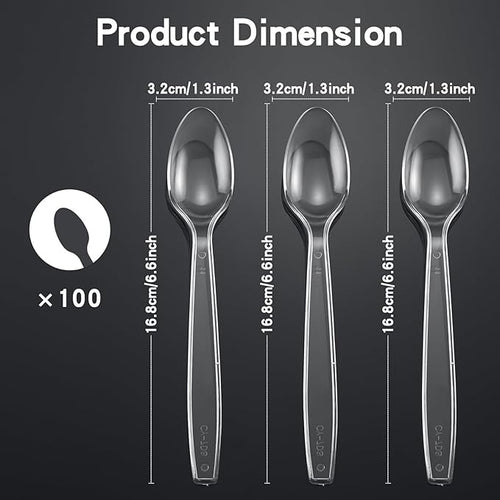100-Pack Clear Plastic Spoons Disposable BPA-Free Heat Resistant Utensils for Catering & Events -Spoons Heavy Duty Bulk,plastic disposable for Party Supplies