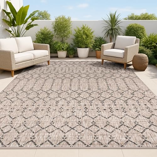 JONATHAN Y Moroccan Geometric Indoor Outdoor Area Rug 5X8 Natural/Black, Ourika Textured Weave for Backyard, Patio, Porch, Easy-Cleaning, High Traffic, Pet-Friendly, Non-Shedding (SMB108D-5) by JONATHANY