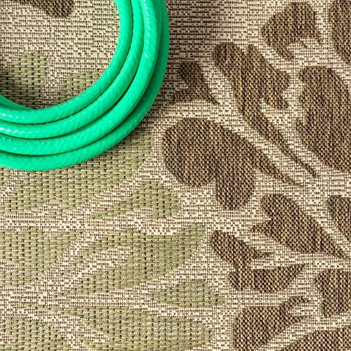 JONATHAN Y Floral Textured Weave Indoor Outdoor Round Area Rug 5 Ft Sage/Brown, Zinnia Modern for Backyard, Patio, Porch, Easy-Cleaning, High Traffic, Pet-Friendly, Non-Shedding (SMB110A-5R) - Image 4