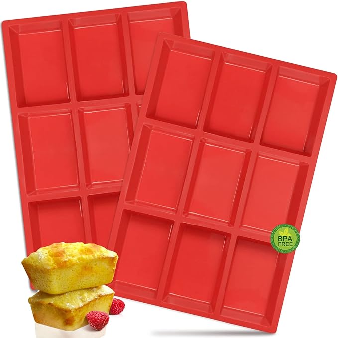 Walfos Silicone Mini Loaf Pans, Non-Stick Mini Bread Pans, 9 Cavities Silicone Bread Baking Mold, Perfect for Mini Loaf, Cake, Bread and Meatloaf, Food Grade & BPA Free, Set of 2