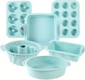 Nonstick Silicone Bakeware Set, 6 set Baking Cake Pan, Economical BPA Free Heat Resistant Bakeware Tools for DIY Loaf Bread Cheesecake Pizza Cupcake Muffin (Blue)