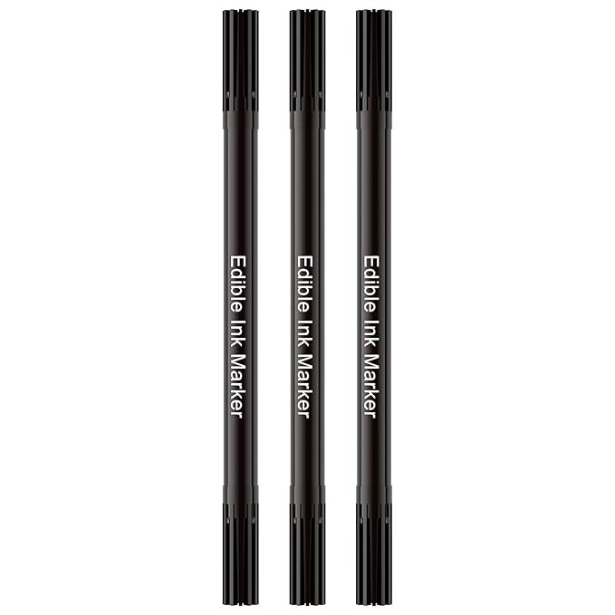 Edible Markers for Cookie Decorating, Food Coloring Marker, Upgrade Double Side Food Grade Pens for Decorating Fondant Cakes, Easter Eggs, Macaron, Frosting (3 Black Count（Pack of 1))