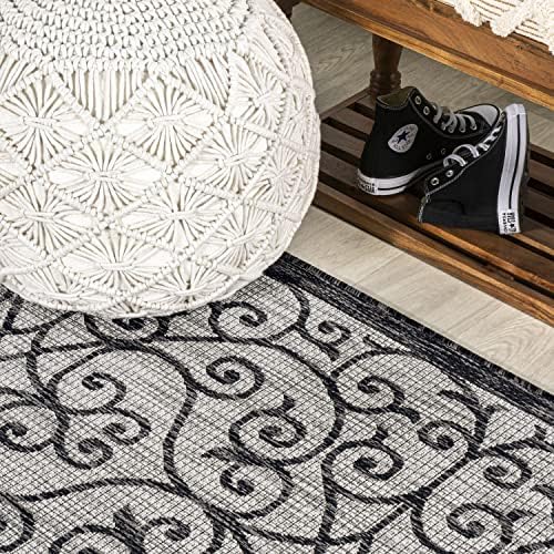 JONATHAN Y Vintage Filigree Indoor Outdoor Runner Rug 2X10 Light Gray/Black, Madrid Textured Weave for Backyard, Patio, Porch, Easy-Cleaning, High Traffic, Pet-Friendly, Non-Shedding (SMB107E-210) - Image 5